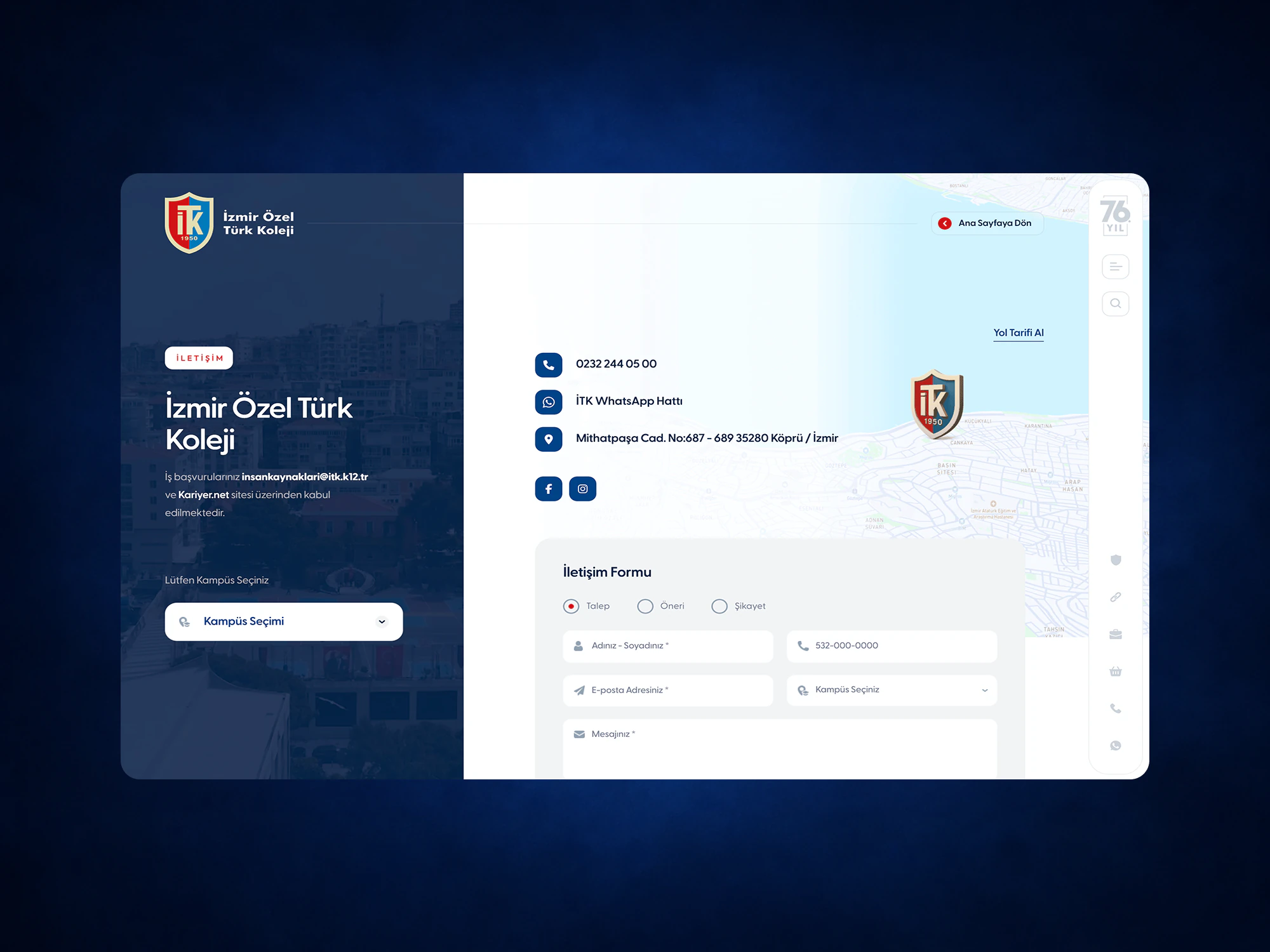 İzmir Özel Türk Koleji arayüz detayı