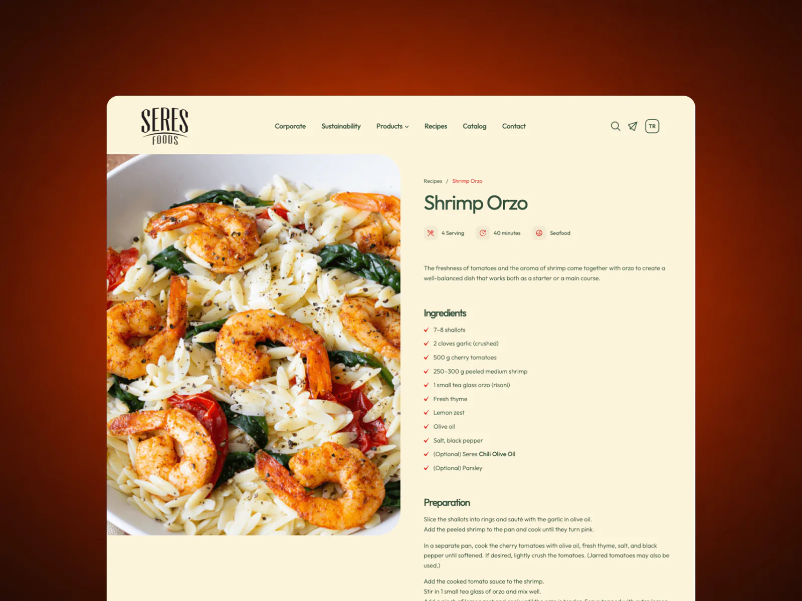 Seres Foods interface detail