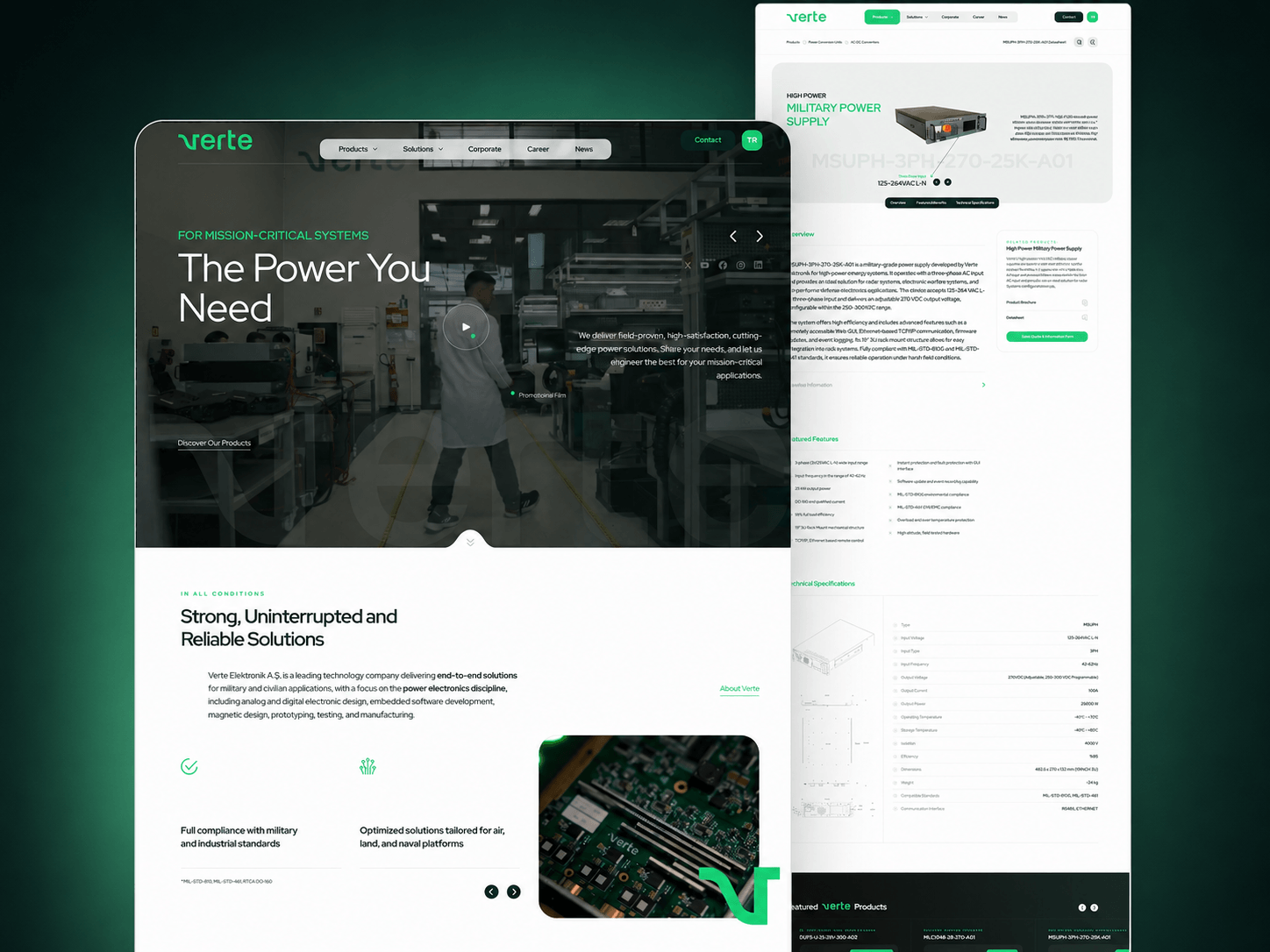 Verte Elektronik landing page interface preview